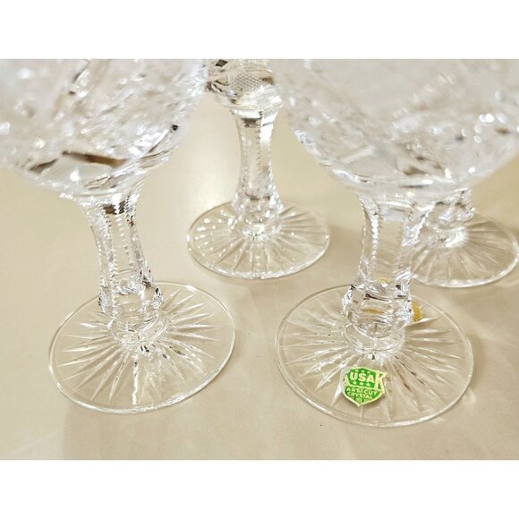 4 Kusak Cut Glass Liquor Cocktail Glasses 4.75" 4oz vtg signed daisy fan Bohemia - Picture 9 of 12